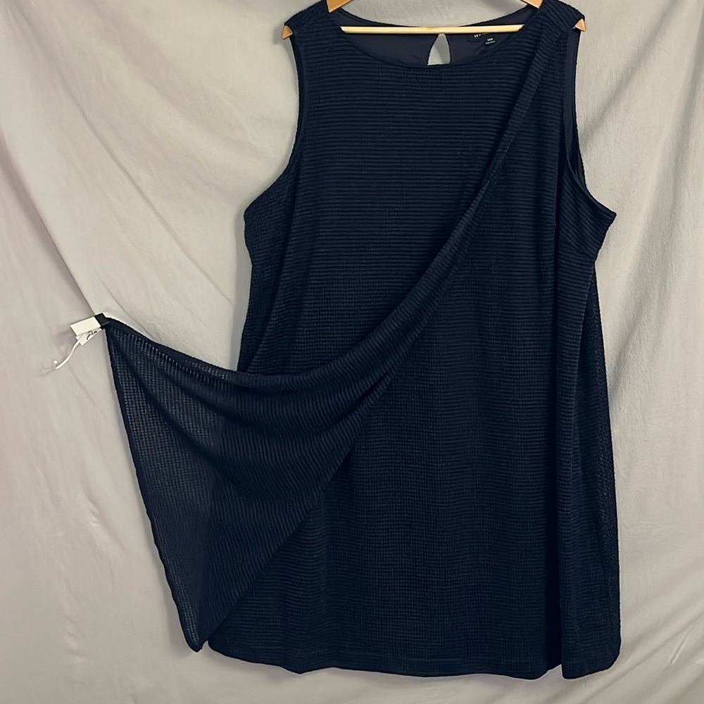 H by Halston Dark Blue/Navy Knit Textured Overlay Faux Wrap Dress 28W